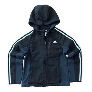 Adidas Youth M 10/12 Black Full Zip Hoodie Fleece Lined Jacket 3-Stripes Logo